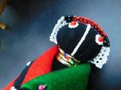 13" SOUTH AFRICA NDEBELE MARRIED WOMAN TRIBAL DOLL, WOOL CAPE, BEADED APRON CHOICE